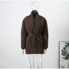 Elegant Women's Padded Jacket With Belt Winter Lace Up Waist Cinching V Neck Warm Coats Lady Casual Street Outerwear