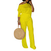 Women's Set Full Sleeve Skew collar T-shirt + Wide Leg Pants Suit Fall Winter Fitness Two 2 Piece Sets Outfits