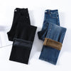 Winter Thickened Women's Mink Velvet Jeans Loose Straight Warm Soft Fleece Elastic High Waist Female Pants Black Blue