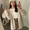 Korean Female Red Knitted Cardigan Sweater Lazy Wind Loose Cardigans Coat Spring Autumn Casual Thicken Sweater Jacket