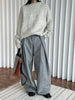 High Waist Brown Striped Pleated Long Thick Wool Wide Leg Pants Trousers Women Tide Autumn Winer 1DH7548