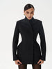 Women Waist Cinching Suit Jacket Elegant V-neck Full Sleeve Single Button Shoulder Pad Slim Coat Lady Commute Outerwear