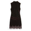 Elegant Lace Patchwork Short Dress Women See Through High Collar Flare Sleeve Party Dresses Autumn Lady Evening Robes