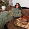 Casual Solid Knit Top Pants Set Women Stand Collar Full Sleeve Sweater Wide Leg Trousers Sets Autumn Lady Suit