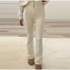 Solid Color Jacket Flared Trousers Woman Set Round Neck Zipper Jackets High Waist Long Pants Casual Versatile Women's Sets