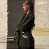 Blazer With Metal Buckle Belt High Waist Pleated Women Mini Skirt Lapel Contrast Pocket Herringbone 2 Piece Suit Vintage Pattern