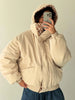 Women Deer Spotted Hooded Puffer Jacket Brown White Dots Drawstring Hood Cropped Elastic Cuff Coats Warm Winter Casual Outerwear