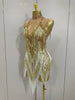 Stock Women Sexy Stretch Mesh Sparkly Rhinestone Tassels Mini Dress Nightclub Singer Dance Stage Costume Evening Gowns