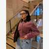 PU Leather Collar Corduroy Coat Elegant Long Sleeve Zipper Women's Cropped Jacket Spring Lady Outerwear Street