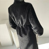 Winter Long Black Elegant Stylish Thick Warm Fluffy Hairy Soft Faux Mink Fur Coat Women Stand Collar Sashes