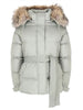 Women's Hooded Faux Fur Trim Padded Coat Solid Stand Belt Waist Zipper Stylish Versatile Jacket Winter Warm Parka Outerwear