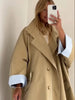Casual Khaki Trench Coat Women Lapel Long Sleeve Double Breasted Pocket Loose Windbreaker Autumn Lady Commute Outwear