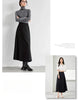Black Wide-Leg Pants Autumn Flowy Ankle-Length Side Zipper Detail Trousers Office Lady Commuter Bottoms A1738
