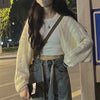 Autumn Y2K Shrug Long Sleeve Cardigan for Women Korean Hollow Out Knitted Coat Harajuku Loose Lightweight Shawl Tops