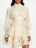 Solid Spliced Ruffles Dress Female Stand Collar Long Sleeve Loose French Elegant Women's Dresses Autumn
