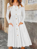 Elegant Solid Color Button-Detail Round Neck Long Sleeve Mid-Length Plus Size Women's Dress for Autumn