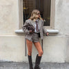 Checked Lapel Jacket Shorts Set Women Long Sleeve Buttons Belt Pocket Loose Blazer Suit Lady Office Commute Outfit