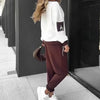 Women's Suit Contrasting Color V-neck Long-sleeved Simple Elastic Waist Casual Street Sweatshirt Pants 2-piece Set