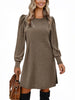 Ladies Knit Dress Bubble Sleeve Long Sleeve Round Neck Casual Loose Autumn Winter Dress with Pockets