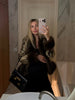 Printed Faux Fur Patchwork Jacket Women V Neck Long Sleeve Slim Cropped Coat Autumn Winter Lady Street Outwear