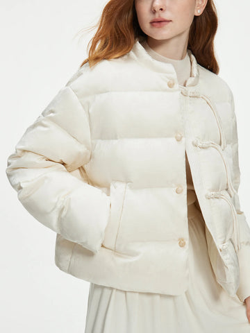 115.2G Filling Amount Stand-up Collar Chinese Style Down Coat For Women Jacquard Warm Casual Jacket 24FS14068