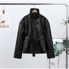 Broad Shoulders Lace up Leather Jacket Lady Zipper Solid Color Long Sleeve Loose Casual Coats Street Women's Jackets