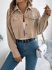 Autumn Winter Crop Jacket Woman Casual Pocket Single Breasted Long Sleeve Lapel Khaki Pink Valentine's Day Corduroy Coats