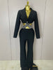 Sexy Cut Out Long Sleeve Beading Bodycon Two Pieces Pants Bandage Set Women Celebrity Designer Women Birthday Set