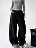 Polar Fleece Wide Leg Trousers for Women Oversize Style Loose Winter Thick Warm Sweatpants Y2K Vintage Thermal Pants