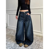 Blue Women's Retro Y2K 2000s Wide Leg Baggy Casual Denim Trouser High Waist Loose Jeans Autumn Harajuku Full Length Pants
