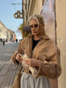 Brown Retro Suede Lapel Zippered Short Jackets Women's Casual Full Sleeves Pocket Loose Coats Spring Daily Commute Outwear