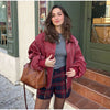 Women Dusty Pink Faux Suede Cropped Jacket Chic Full Zip Stand Collar Elastic Hem Short Coat Autumn Casual Street Outwear