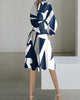 Women's V Neck Shirt Dress with Long Puff Sleeves and Cinched Waist, Casual A Line Midi Dress for Daily Office Wear