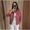 Vintage Suede Jackets Women's Loose Full Sleeves Zipper Pockets Stand Collar Coats Ladies Autumn Solid Streetwear