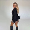 Faux Fur Collar Trim Tweed Set Long Sleeve Side Pockets Chic Women Blazer High Waist Mini Skirt Autumn Elegant Suit