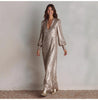 Elegant Slit Sequin Dress Women Autumn Winter Long Sleeve V-neck Loose Maxi Party Dresses Casual