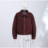 Solid Faux Suede Jackets Women's Stand Collar Full Sleeves Zip Cropped Coat Autumn Winter Lady Casual Outerwear