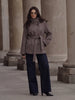 Women Black Belted Double Breasted Coat High Neck Long Sleeve Tailored Fit Elegant Jacket Winter Office Casual Outerwears