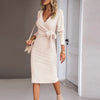 Maternity Womens Solid Color Jacquard V-Neck Knit Long Tight Sleeve Dress Belt Pregnancy Winter Women Sweater Clothes