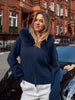 Casual Knit Hoodie Cardigan Women Long Sleeves Zipper Faux Fur Patchwork Coats Female Autumn Winter Solid Thick Knitwears