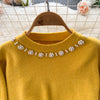 Winter Women Knitted Sets Breading Long Sleeve Pearl Sweater+Knitted Camis Dress Sets Sweater Suits