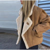 French Vintage Lamb Wool Women Coat Patchwork Full Sleeve Lapel Parka Coat Loose Winter Warm Jacket Thicken Pocket Lady Overcoat