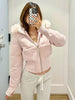 Retro Pink Warm Fur Collar Hooded Short Women Cotton Clothing Harajuku High Street Winter Coat for Women