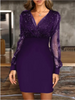Sexy V-neck Transparent Long Sleeved Dress Women's Solid Color Sequin Dresses Party Elegant Autumn Clothes