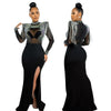 Women Mesh See Through Long Sleeve Diamonds Rhinestones Mermaid Long Dress Fall Evening Sexy Party Dresses Vestidos