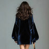 Autumn Women's Velvet Elegant Mini Party Dress Solid High Neck Lantern Sleeve Loose French Dress Female Chic Dresses