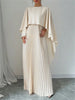 Elegant Crew Neck Pleated Long Dress Women Casual Solid Loose Cloak Sleeve Ruffle Maxi Dresses For Women Spring Autumn Vestidos
