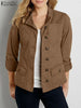 OL Jackets Woman Long Sleeve Stand Collar Outerwear Autumn Vintage Party Work Wear Female Elegant Button UP Coats