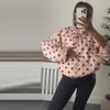 Pink Polka Dot Jacket For Women Casual Stand Collar Long Sleeve Button Loose Coat Lady Spring Chic Street Outerwear