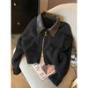 Patchwork Zipper Cropped Cardigan Women Thick Autumn Knitted Sweater Bomber Jacket Vintage 2000s Short Fitted Knitwear Coat